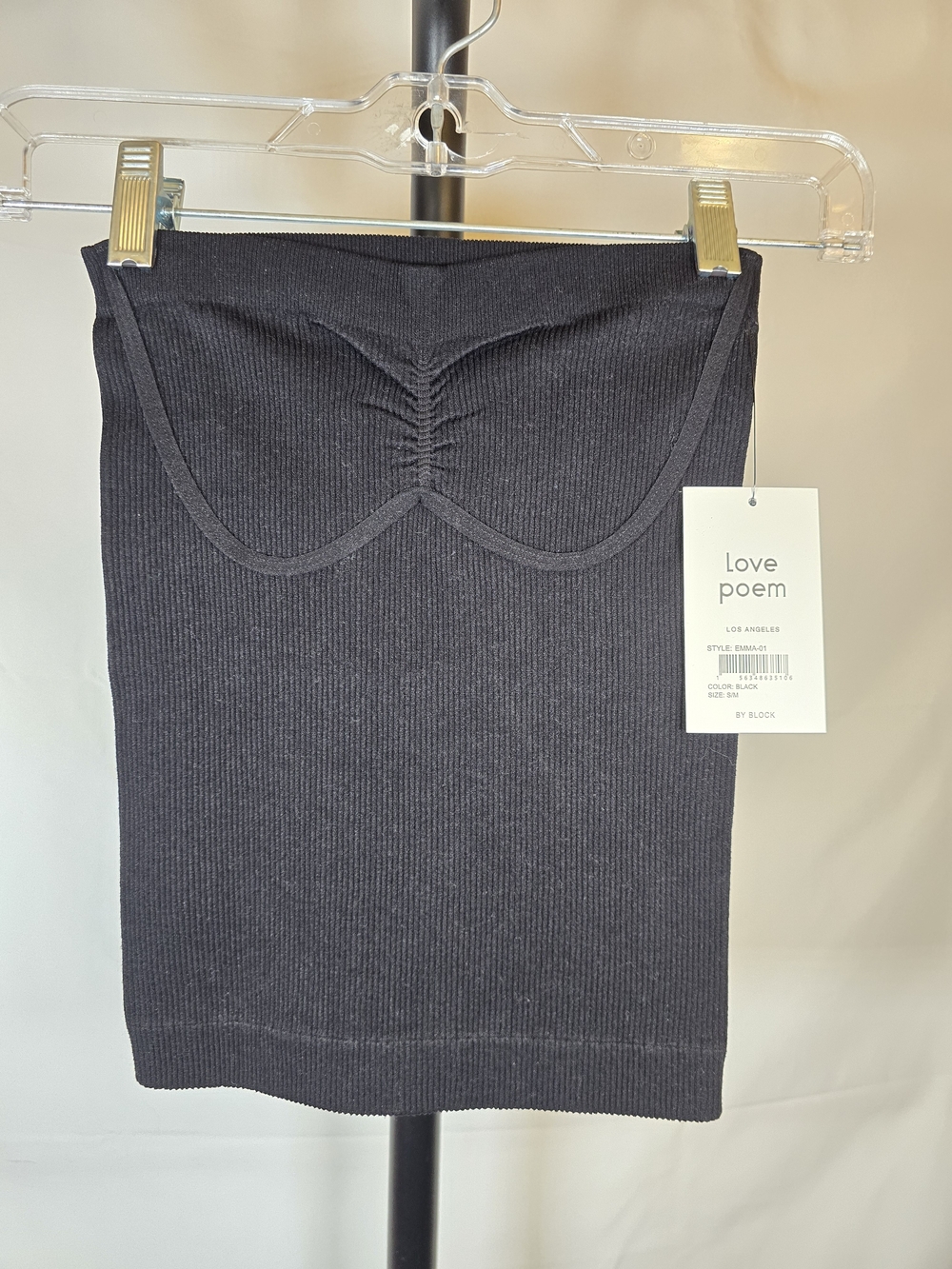 Black Ribbed Ruched Tube Top